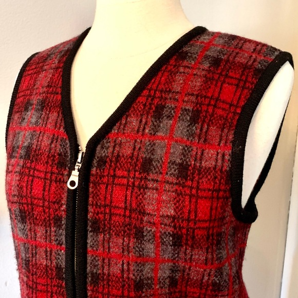 Women’s Plaid Wool Scottie Dog Vest Size Small Red Black - Picture 7 of 10